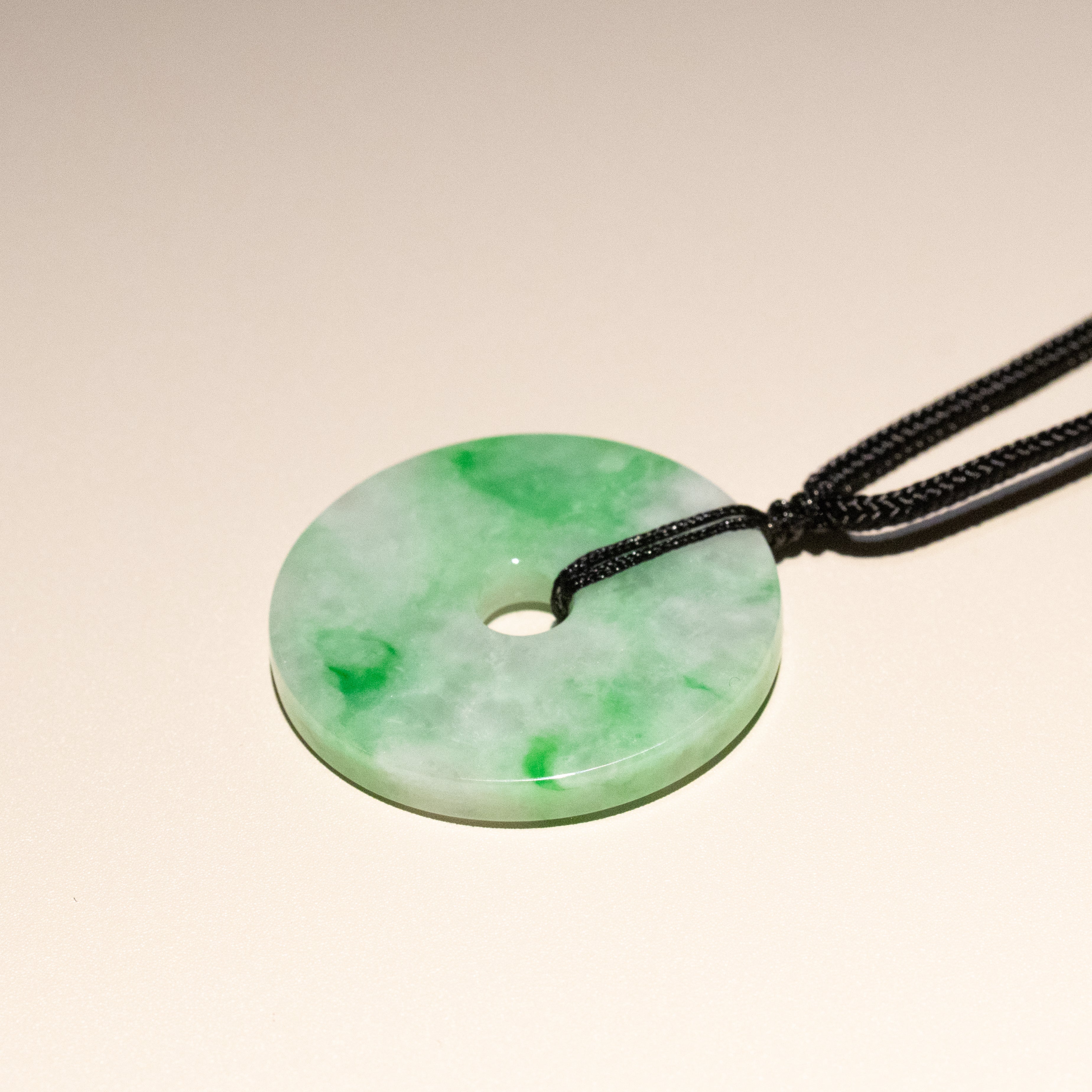 Green Jade Round Donut Pendant 32mm - Calming Gemstone