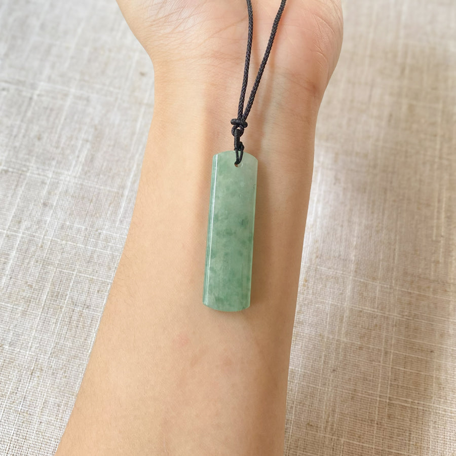 Green Jade Rectangular Rod Pendant Necklace for Men and Women