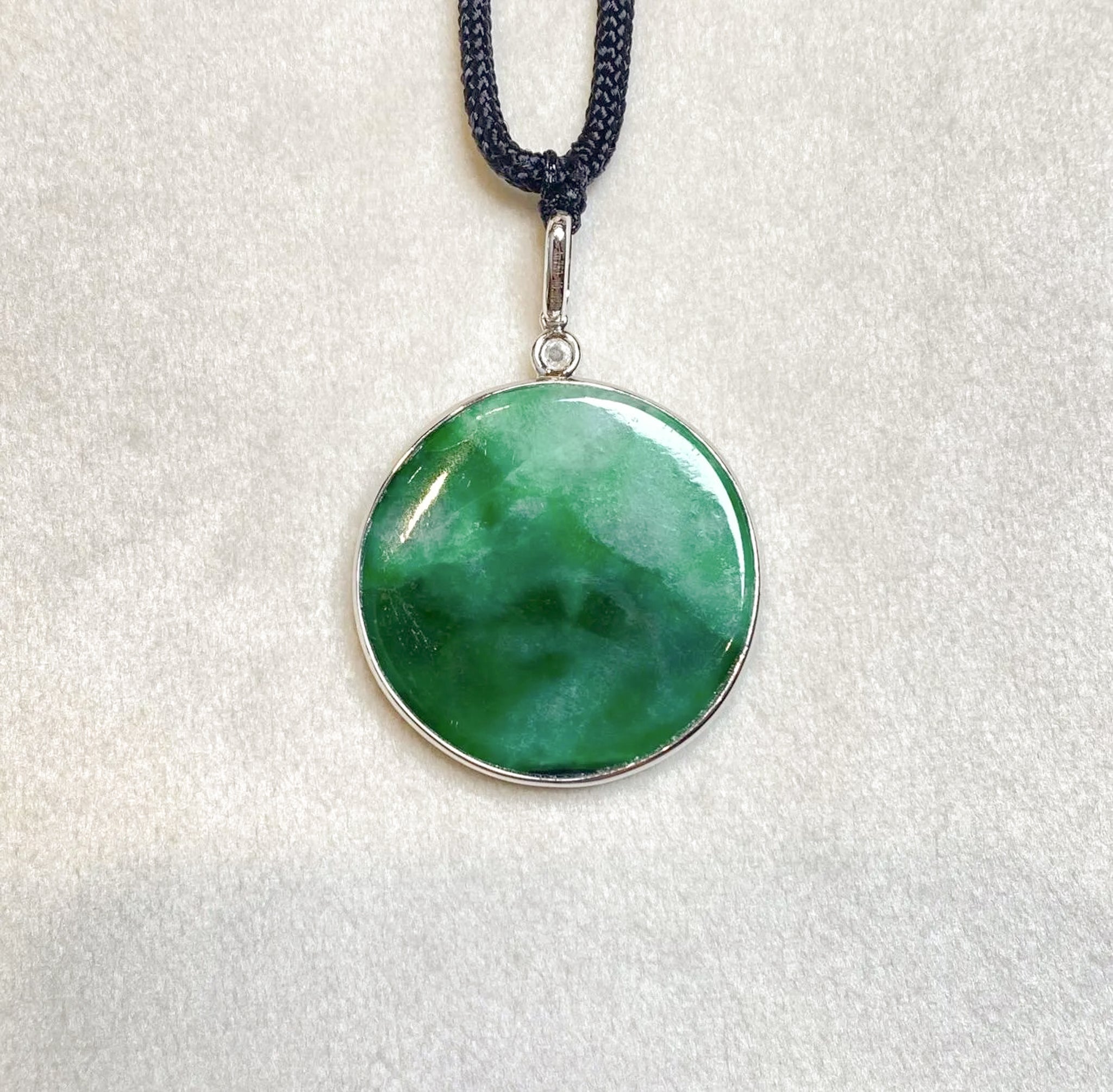 Imperial Green Carved Jade Deer & Plum Scenery Pendant in 18K Gold & Diamonds