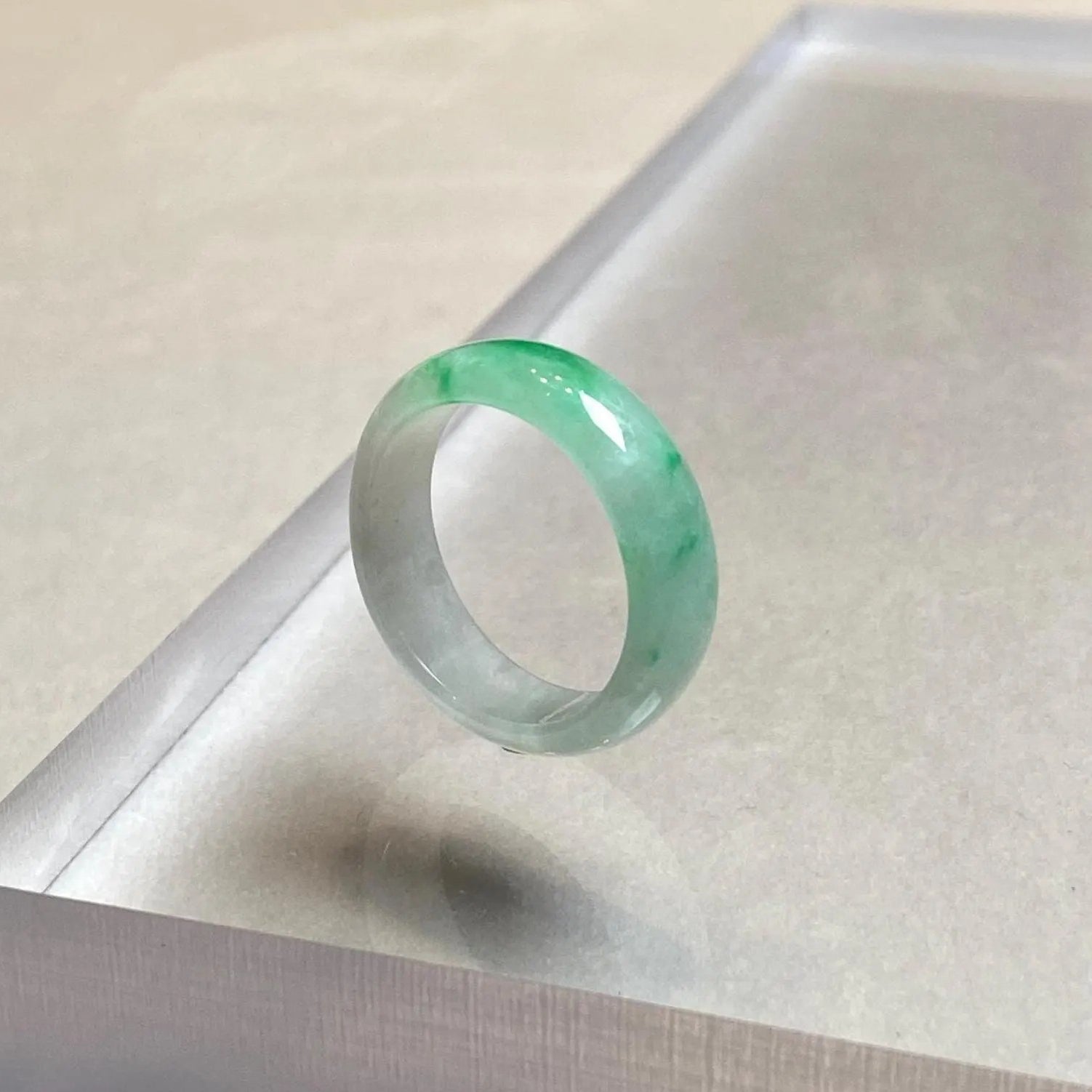 Size 9 Natural Type-A Burmese Imperial Green Jade Band Ring