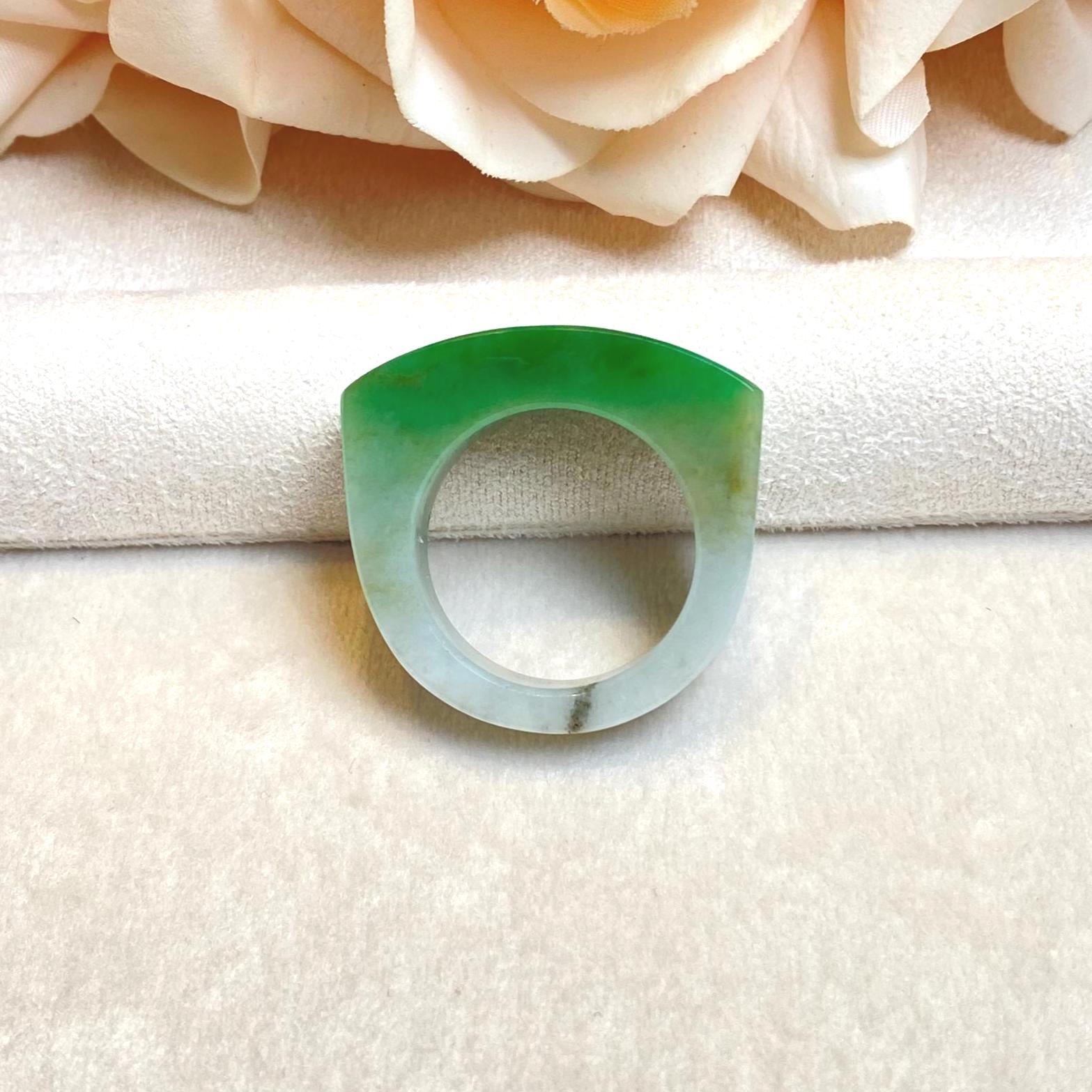 Size 9.25 Imperial Green Jade Saddle Ring - Natural Type-A Burmese Jade