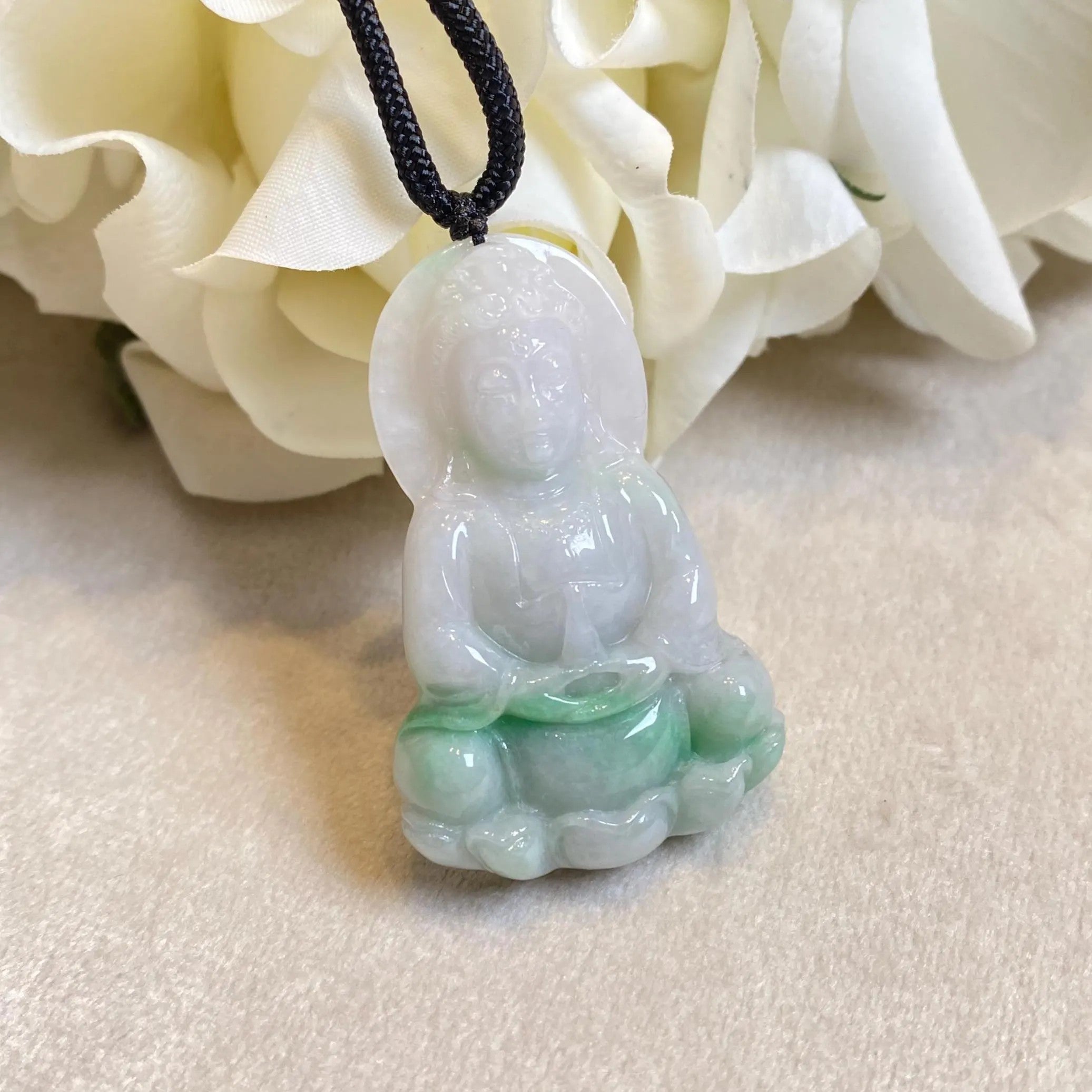 Handmade Smooth Green Guanyin Jade Pendant Necklace