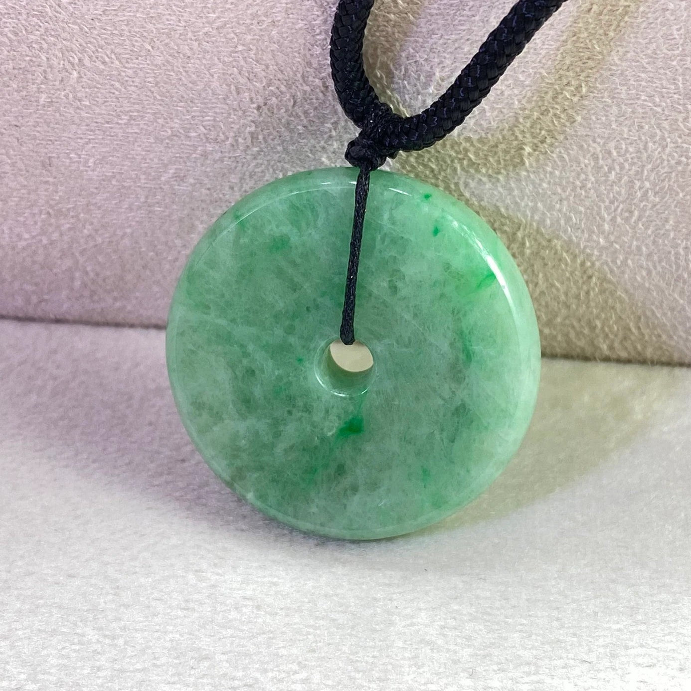 Delicate Green Round Disc Jade Pendant - 28.1mm Width Adjustable Cord