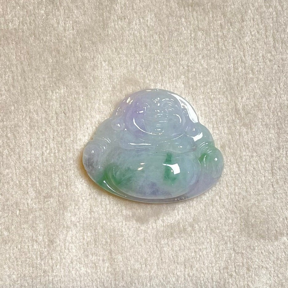 Two-Tone Green & Purple Maitreya Buddha Jade Pendant - Rare Type-A Jadeite