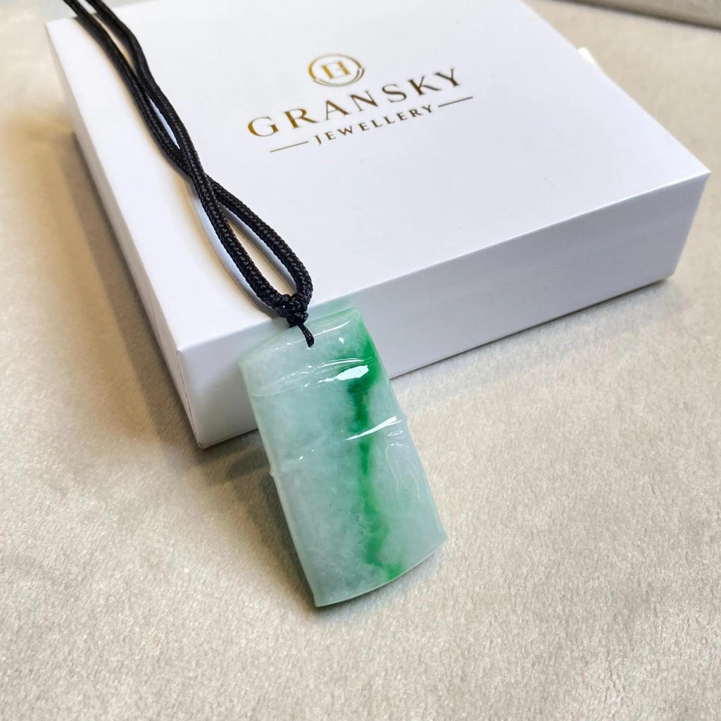 Natural Gradient Green Burmese Jadeite Bamboo Pendant