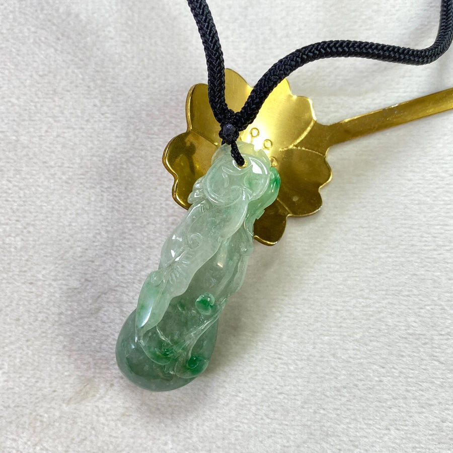 Handcrafted Green Jadeite Hulu & Ruyi Pendant – Natural Type-A Jade Adjustable Cord