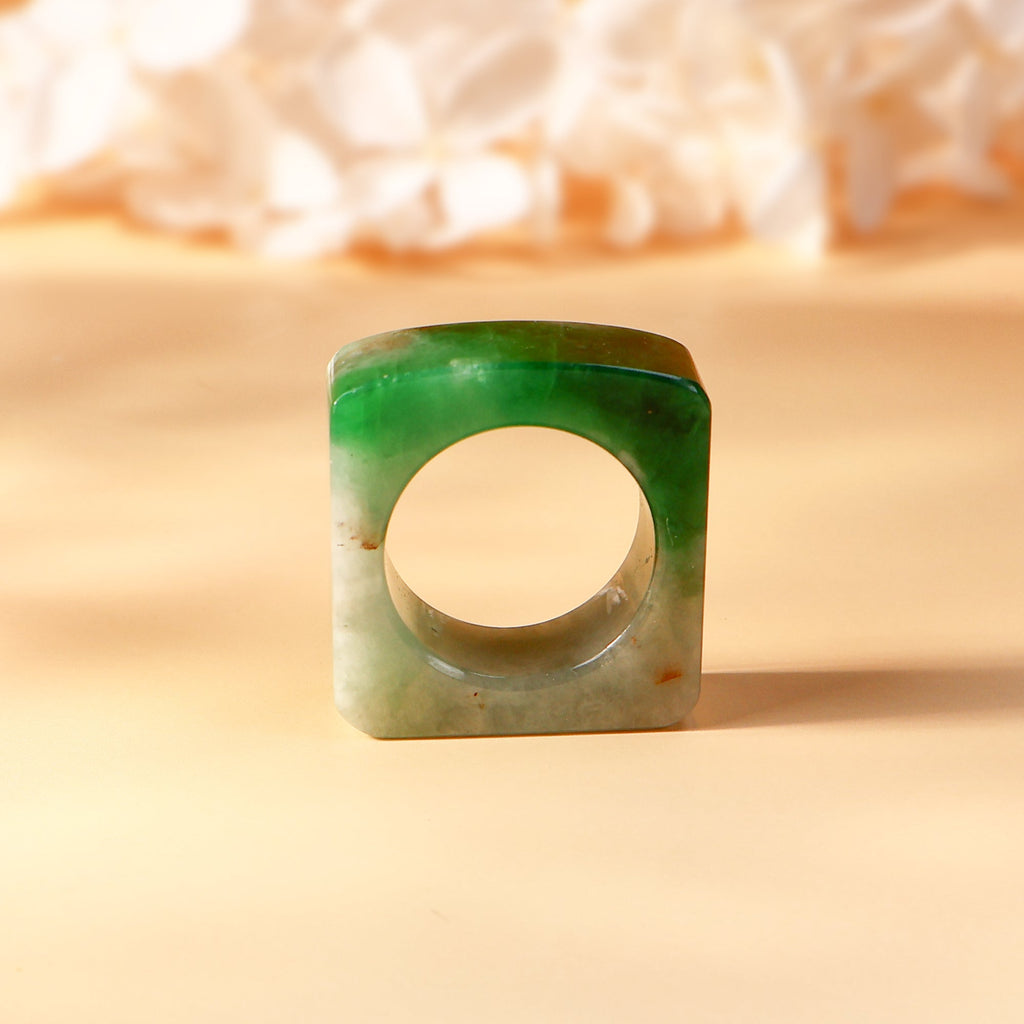 Multicolor Flat Top Green Square Jade Ring