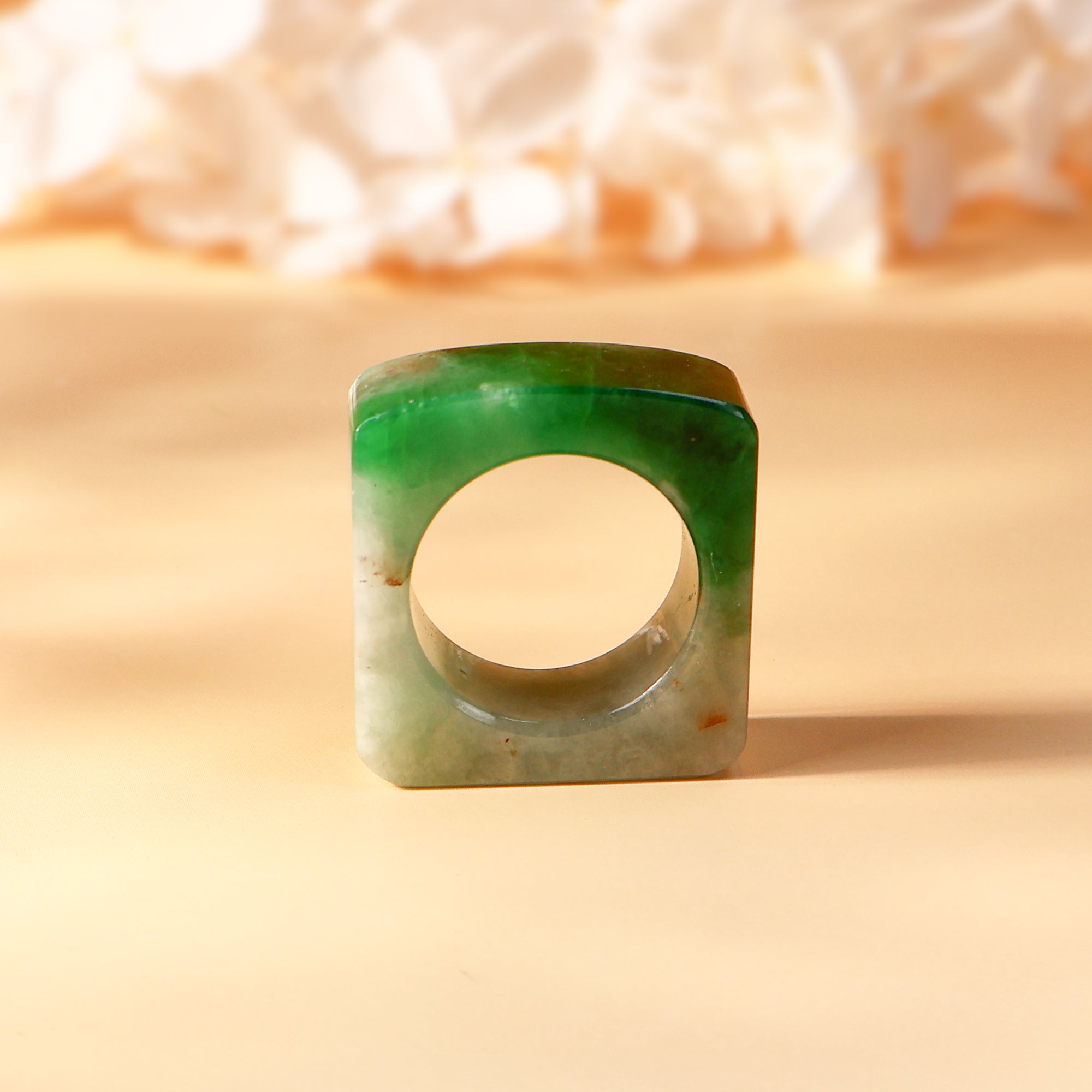 Multicolor Flat Top Green Square Jade Ring
