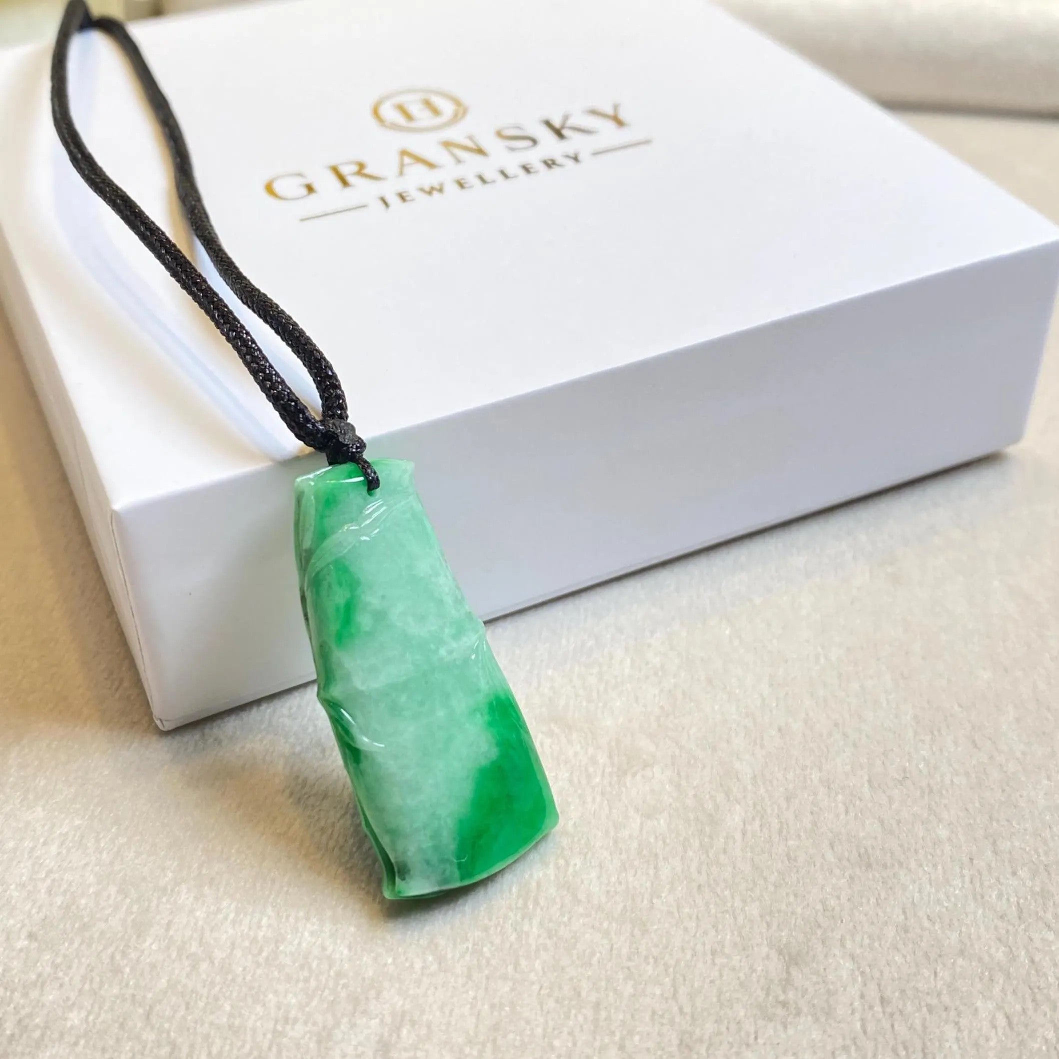 Green Jadeite Bamboo Pendant - Natural Type-A Jade
