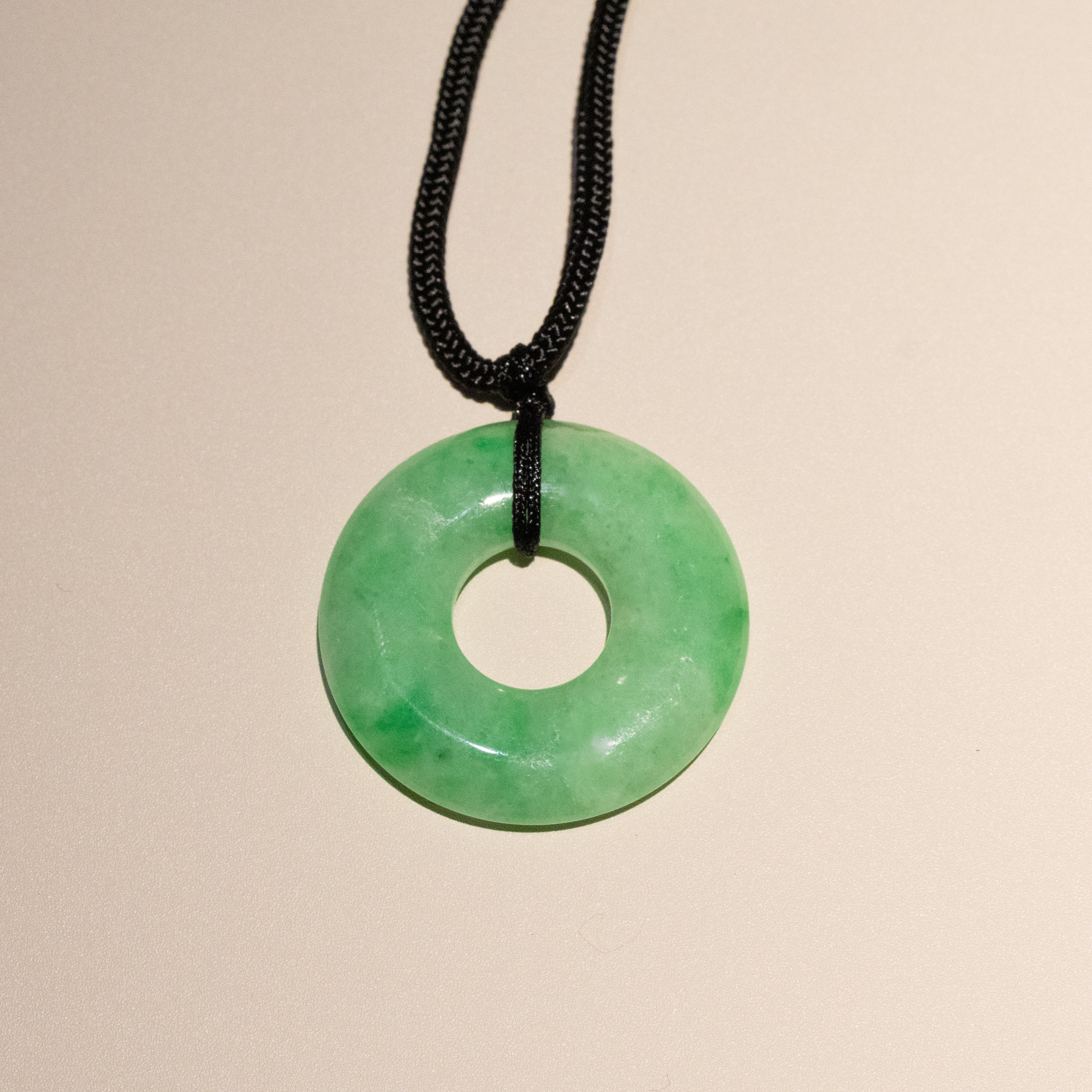 Apple Green Jade Donut Pendant 30mm – Natural Round Jade Necklace for Harmony & Balance