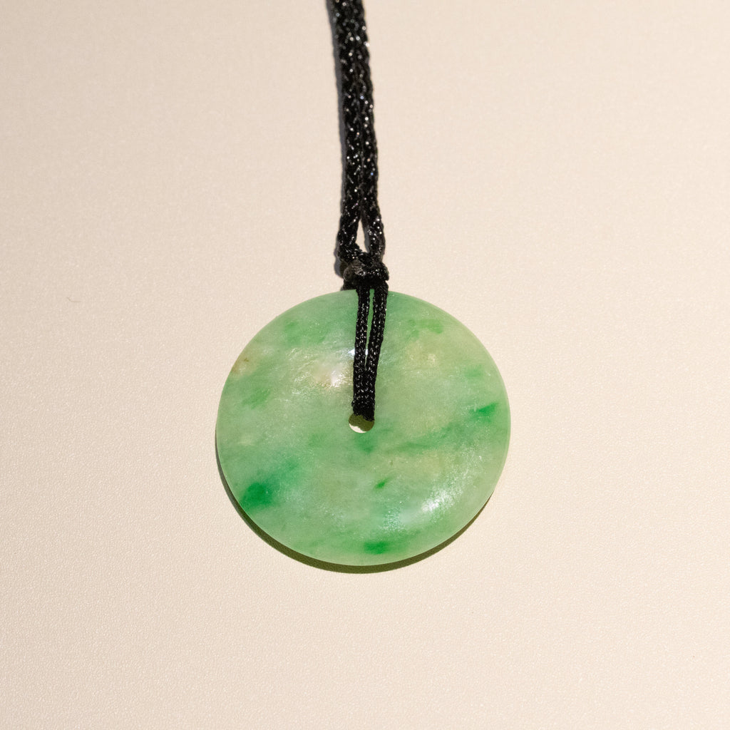 Natural Apple Green Jade Disc Pendant 23.4mm Round Necklace | Amulet for Protection & Harmony