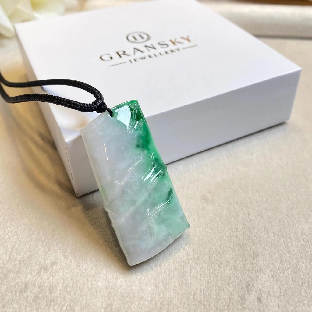 Natural Green Burmese Jadeite Bamboo Pendant