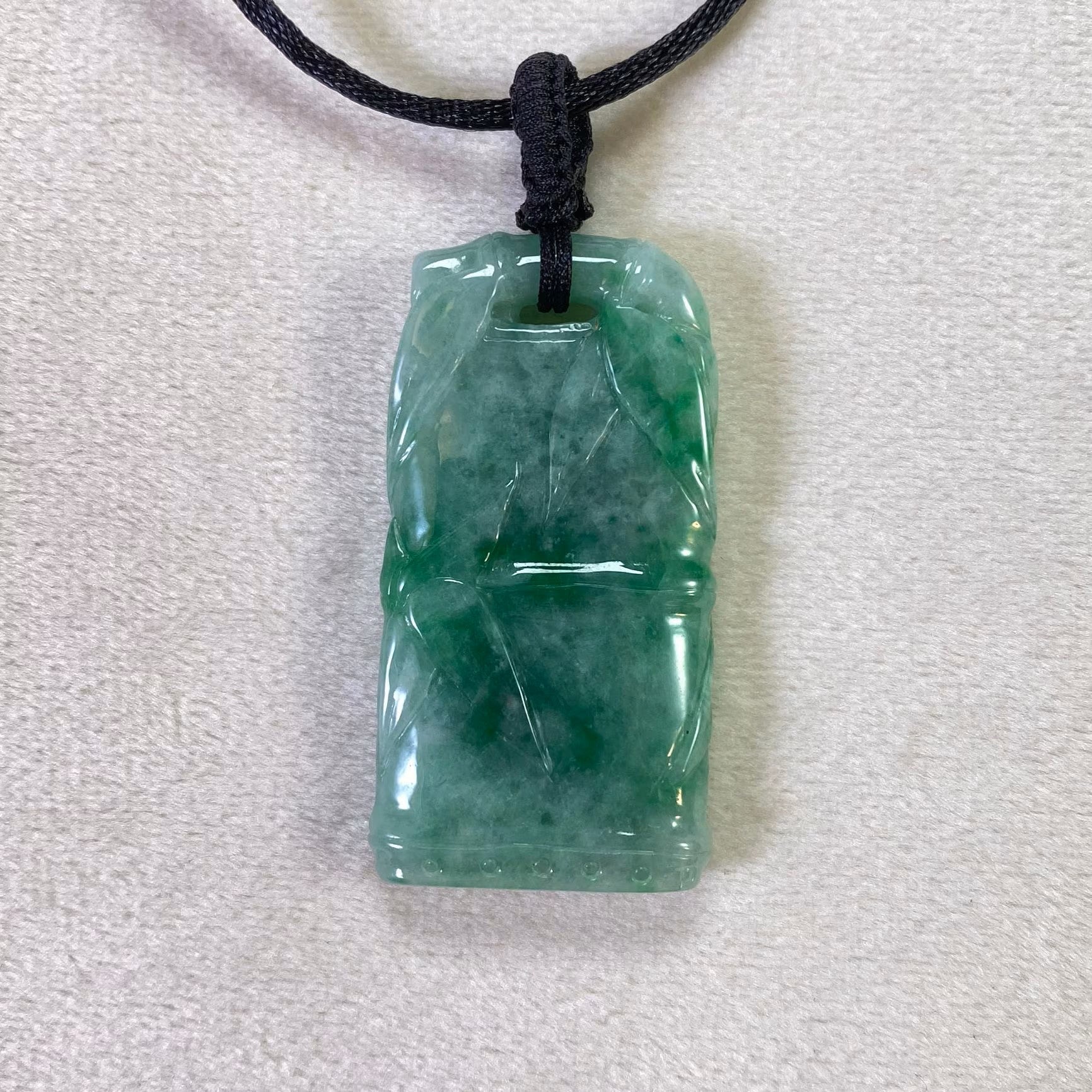 Apple Green Hand-Carved Bamboo Jade Pendant