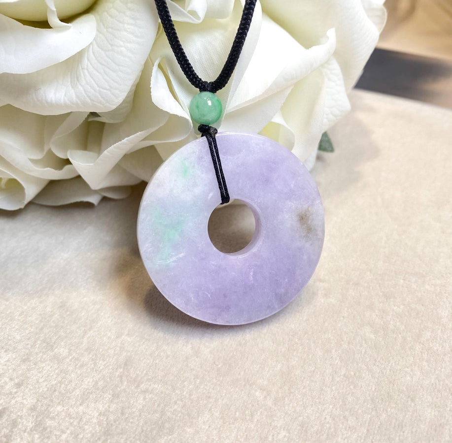 Large Round Purple Jade Pendant Necklace - Genuine Real Jade