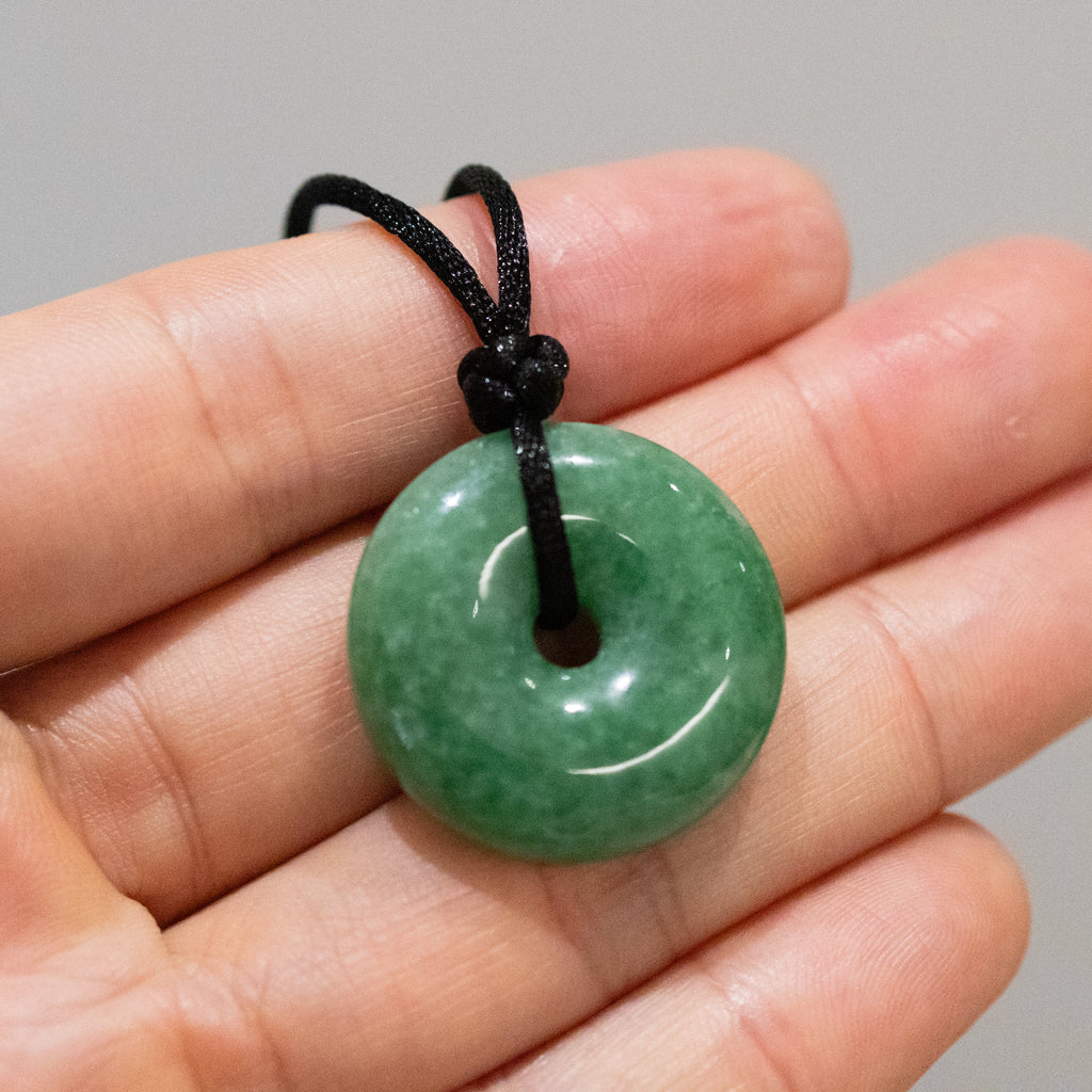 Green Jade Round Donut Pendant 26mm - Calming Gemstone