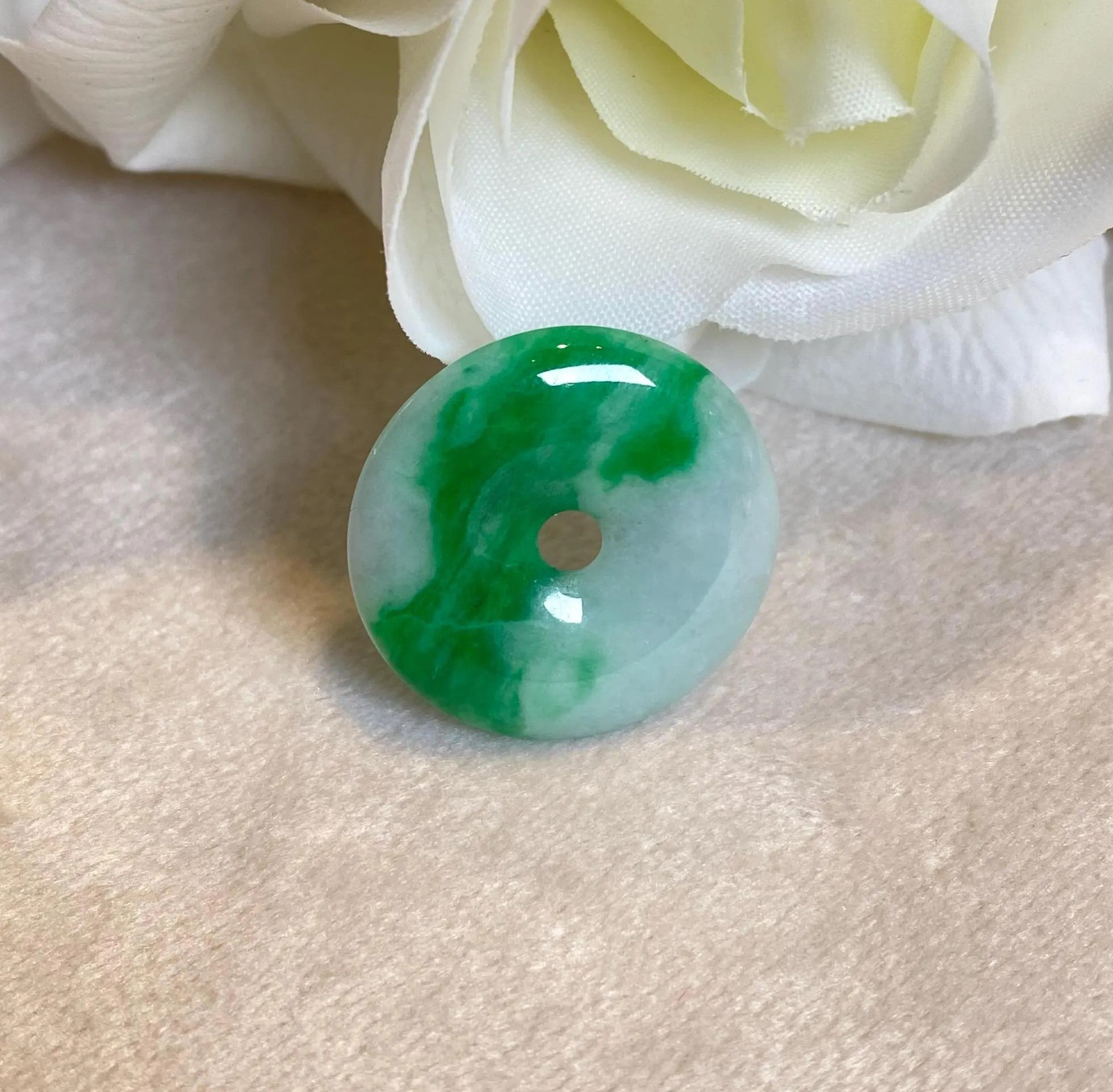 Delicate Green Round Disc Jade Pendant - 22.2mm Width Adjustable Cord