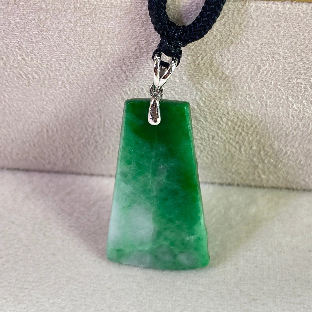 Bright Green Delicate Bamboo Jade Pendant 18k Gold Bail Diamonds