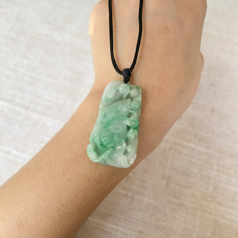 Hand-Carved Carp Jadeite Jade Pandant Jewelry