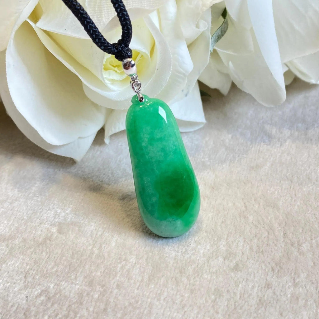 Handcrafted Pepper Shape Jade Pendant Necklace - 18k White Gold Bail & Diamond