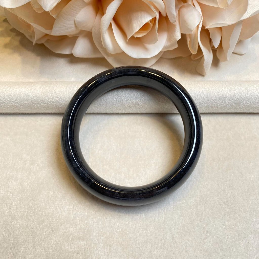 56mm Natural Black Jade Bangle Bracelet - Type-A Burmese Jadeite