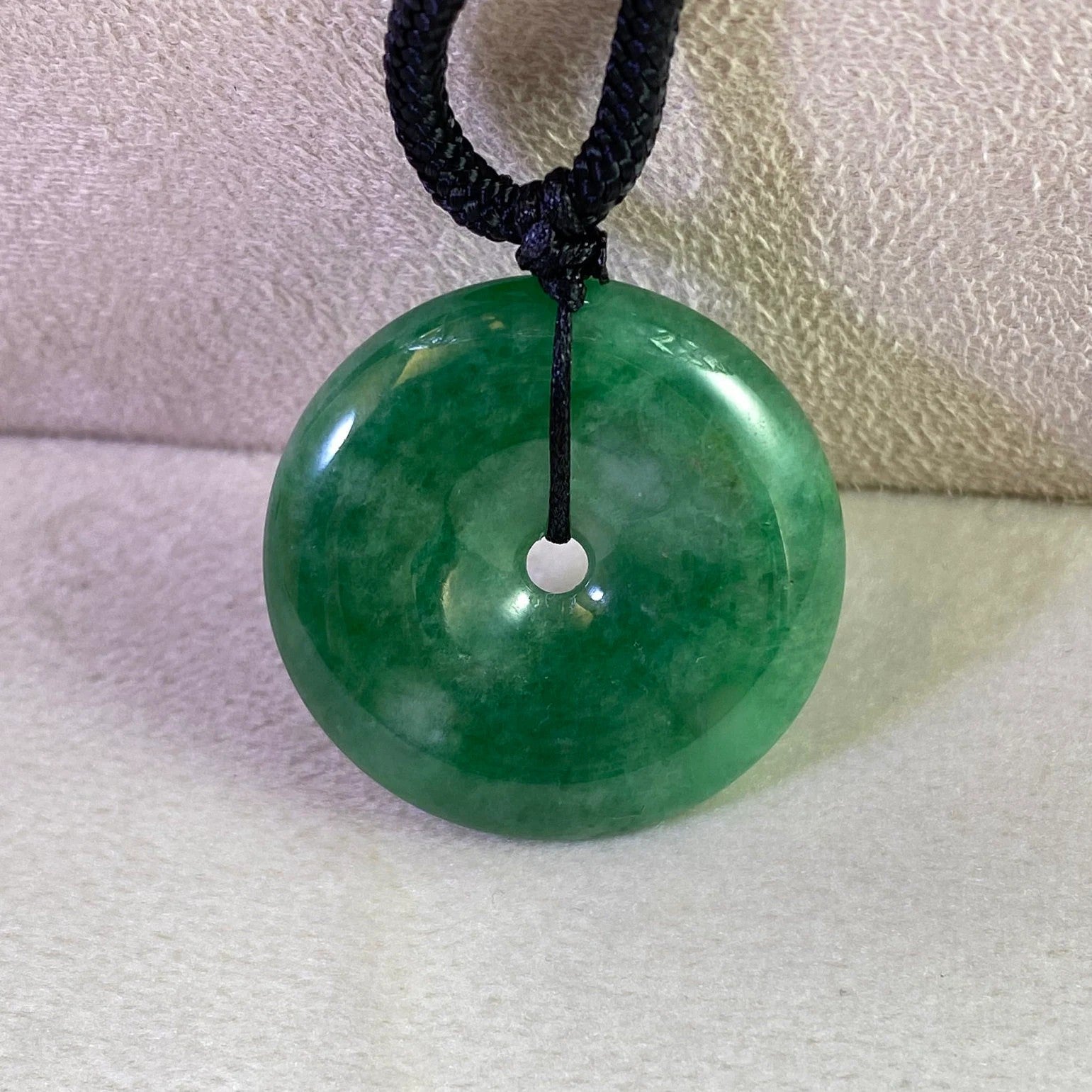 Green Jade Round Donut Pendant 24.1mm - Calming Gemstone