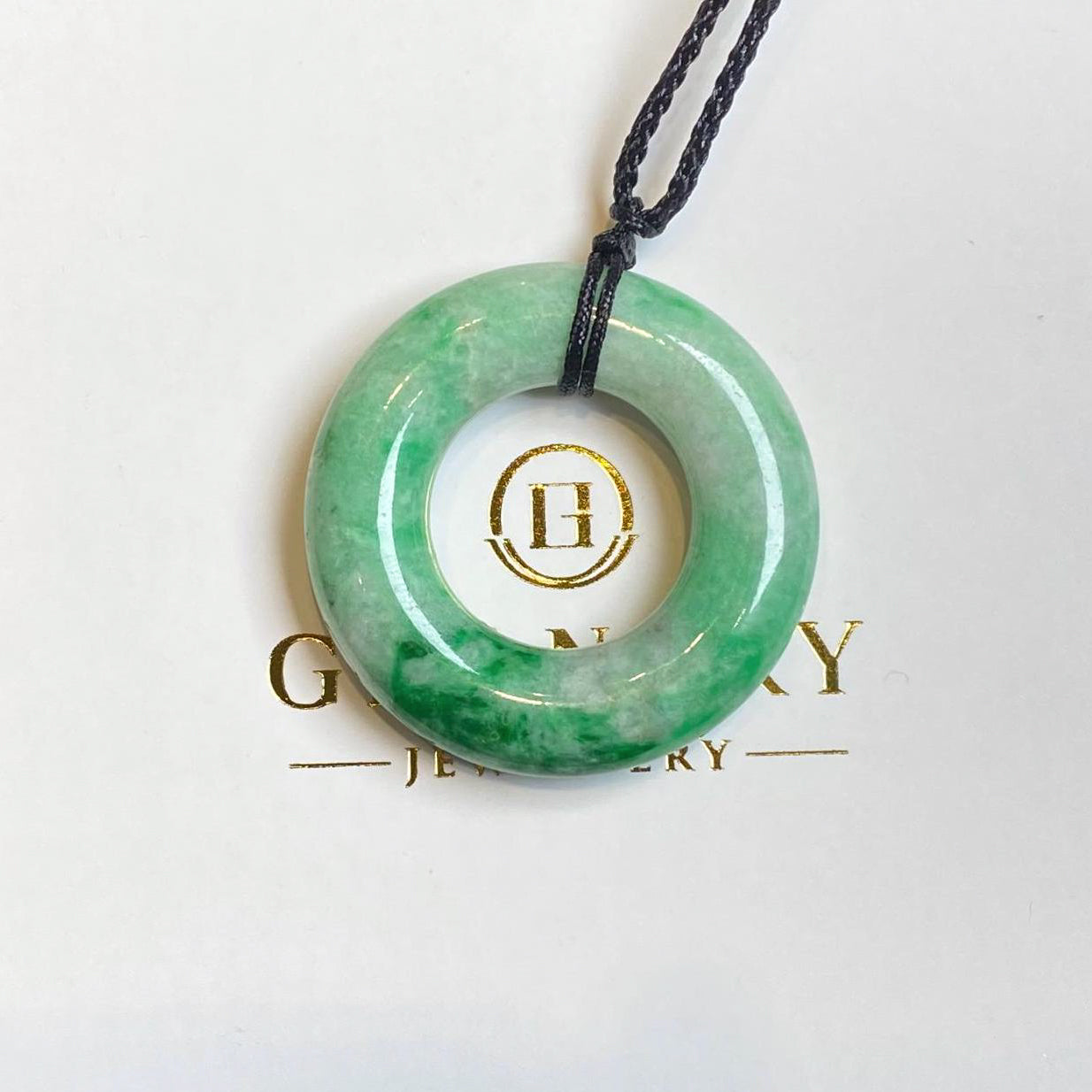 Green Jade Donut Disc Pendant