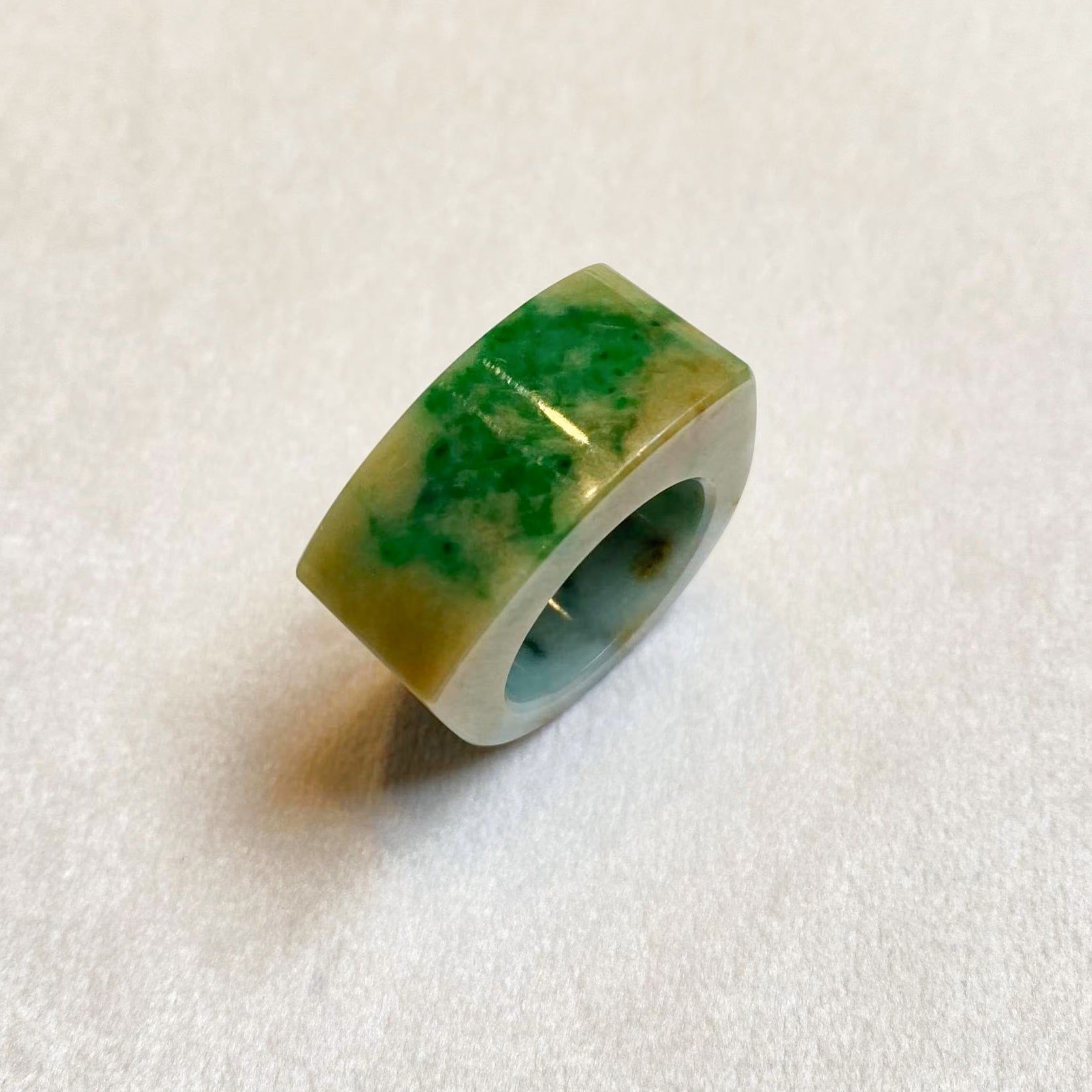 Size 8.75 Tri-Color Green Brown Jade Band Ring - Natural Type-A Burmese Jade