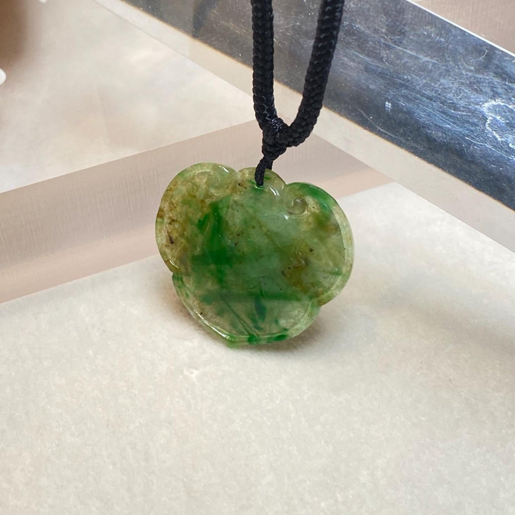Natural Type-A Jadeite Ruyi Pendant in Green and Orange