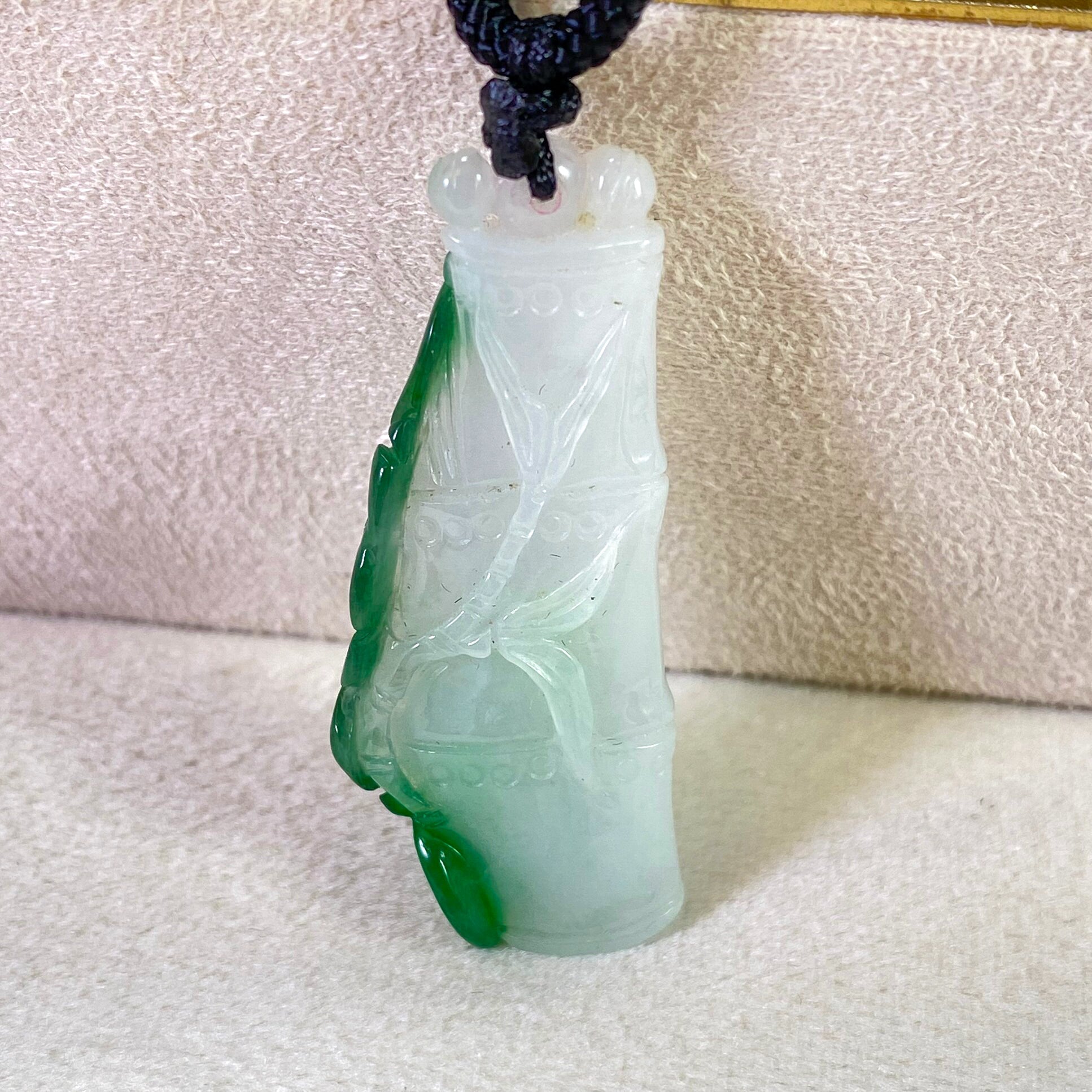 Natural Gradient Green Burmese Jadeite Bamboo Pendant