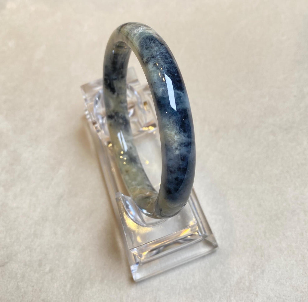 60mm Natural Black Brown Jade Bangle Bracelet - Type-A Burmese Jadeite