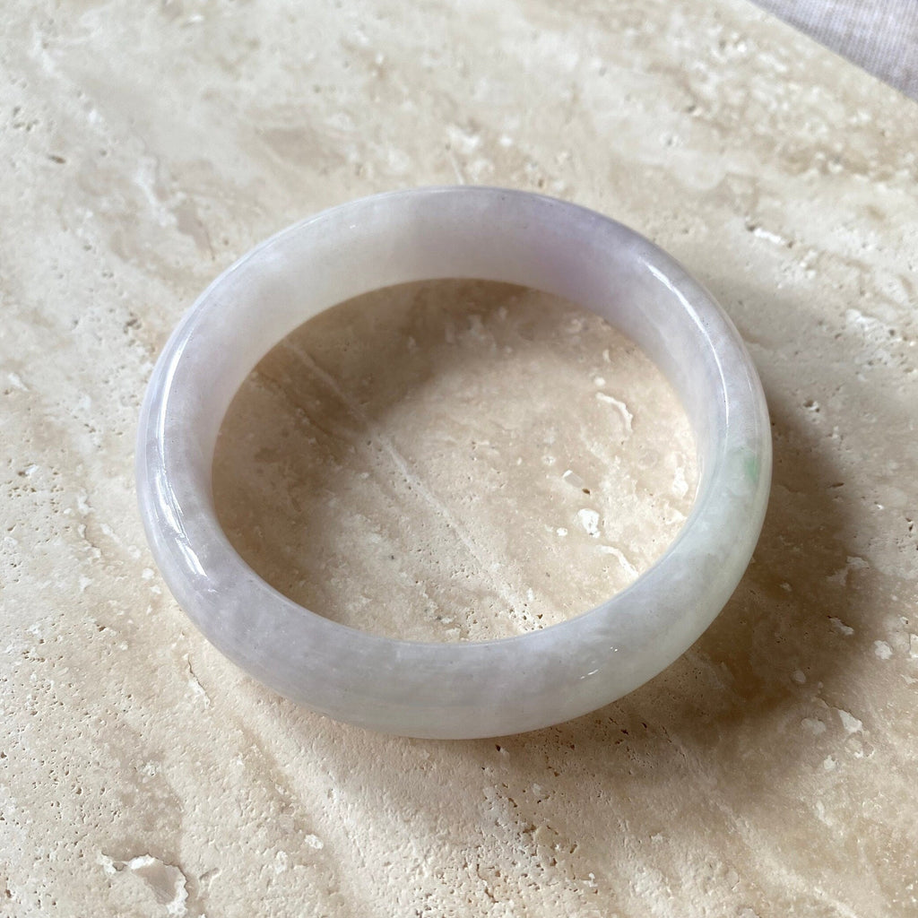 55.4mm Natural Jadeite Real Jade Grey Green Bangle Bracelet