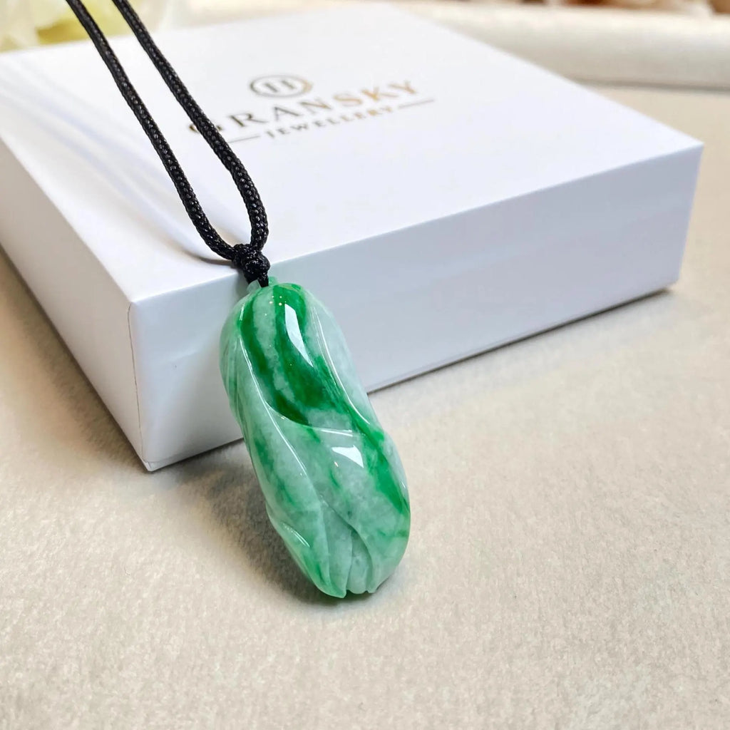 Gransky Handmade Carved Melon Green Jade Pendant