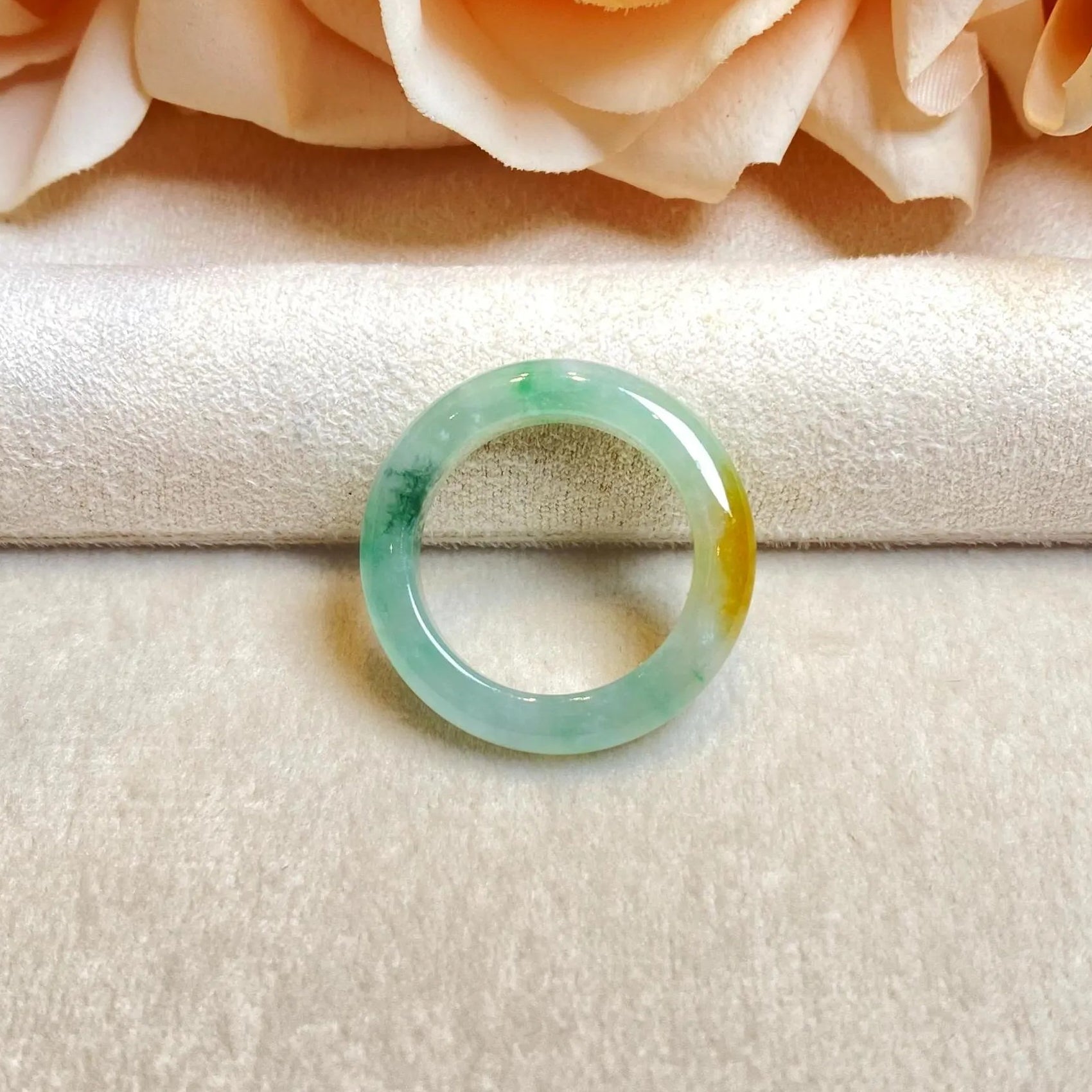 Natural Type-A Burmese Jadeite Ring - Ocean Bluish-Green with Brown Accent, Size US 7.5