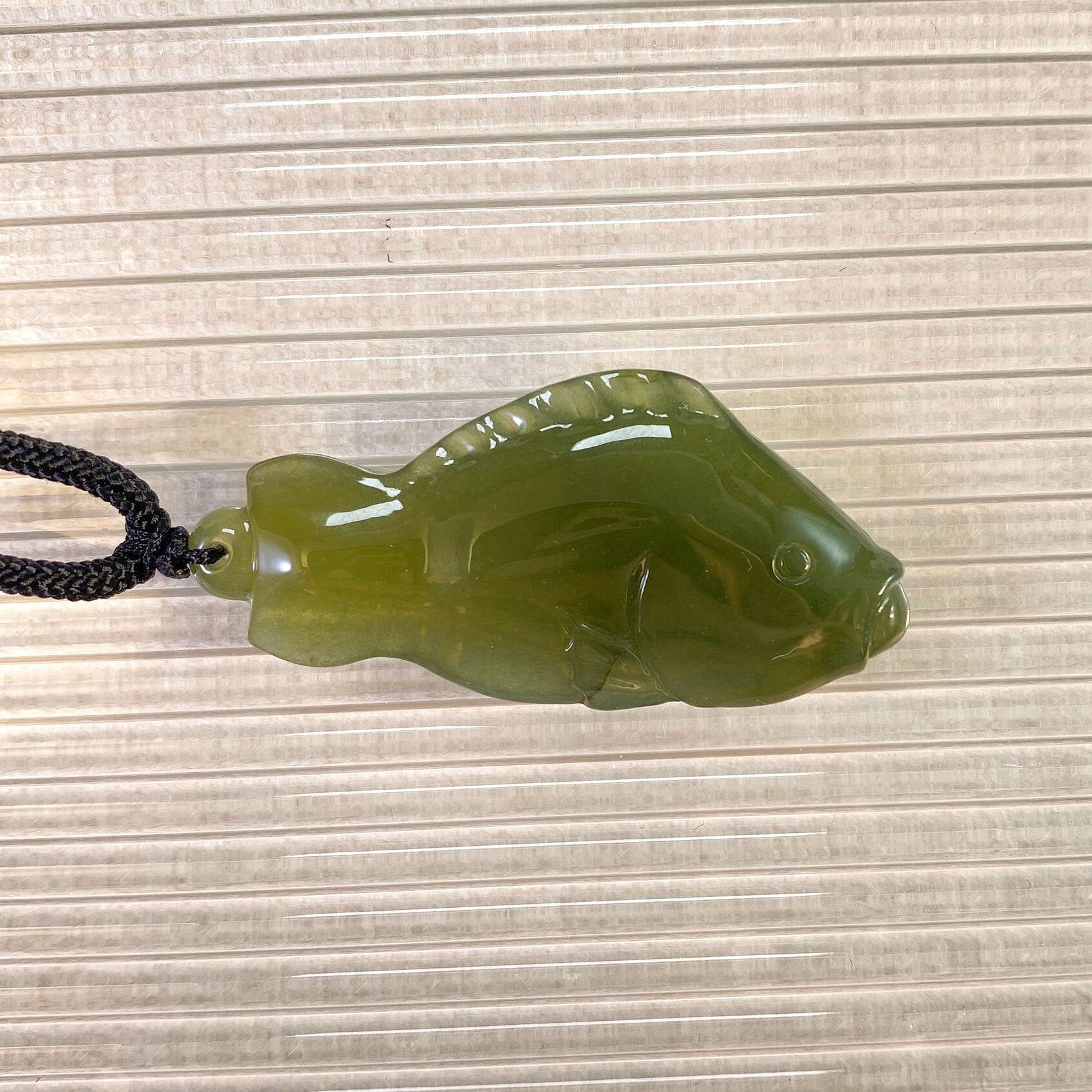 Dark Green Carved Fish Jade Pendant Necklace, Adjustable Black Cord, Meaningful Gift, Natural Jade Jewelry