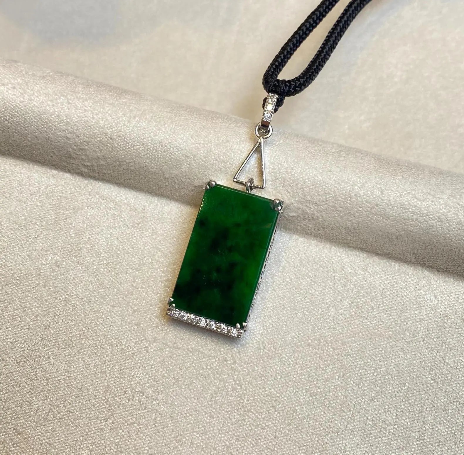 Black Burmese Jadeite Pendant in 18K White Gold with Diamonds