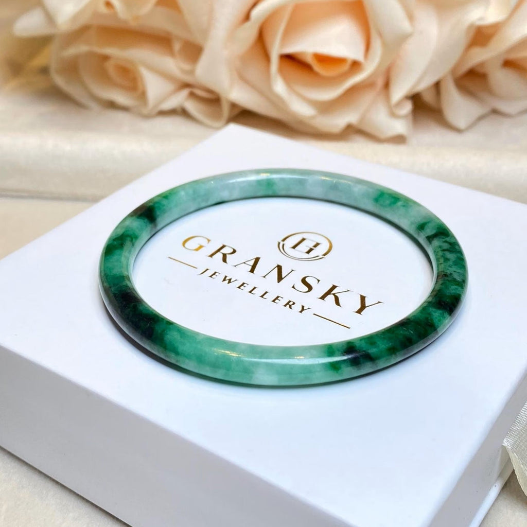 54mm Green Color Jadeite Bangle – Untreated Natural Green Burmese Jadeite