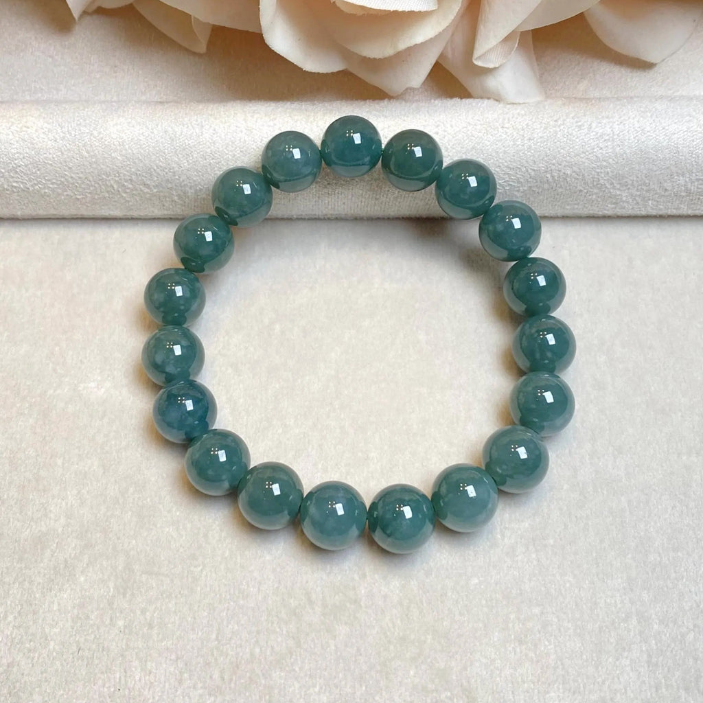 18cm Dark Green Beaded Bracelet, Type-A Burmese Jadeite
