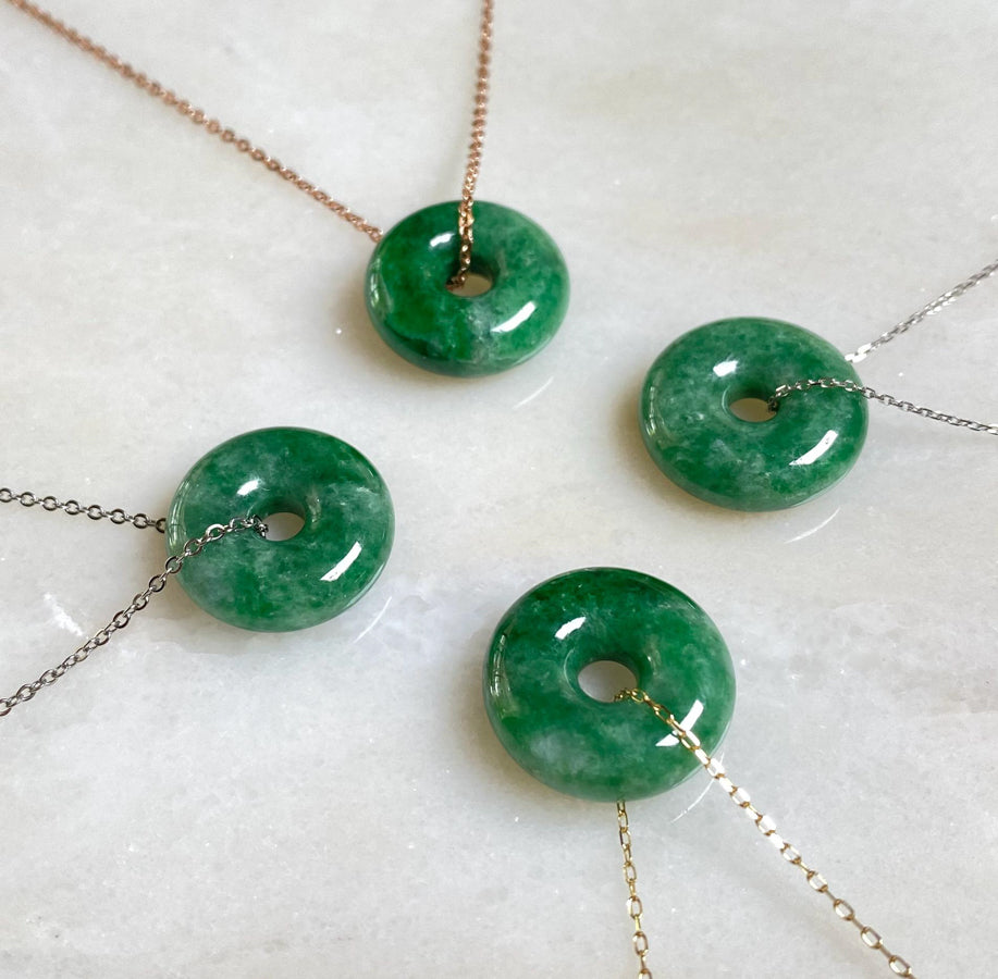 Gransky Green Jadeite Donut Disc Pendant Necklace - Natural Grade A Burmese