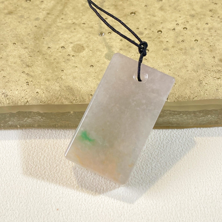 Green and Brown Jade Block Pendant Necklace