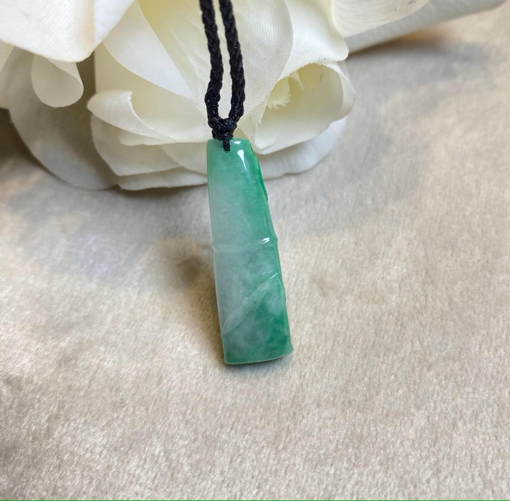 Natural Green Burmese Jadeite Bamboo Pendant