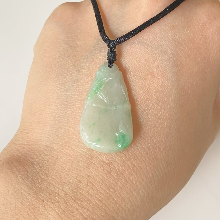 Delicate Green and Brown Jade Carved Bamboo Pendant