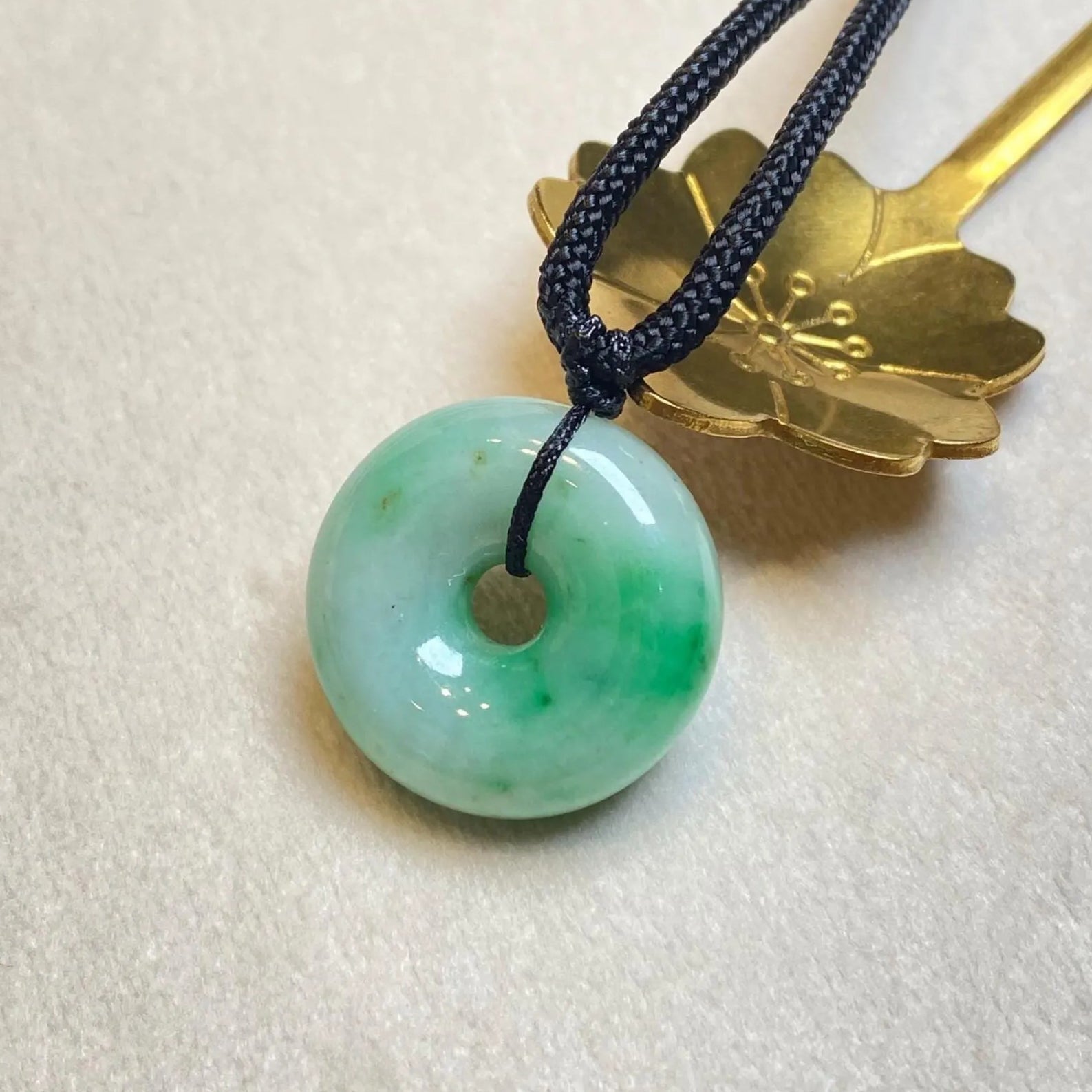 Bright Green Burmese Jade Donut Disc Pendant