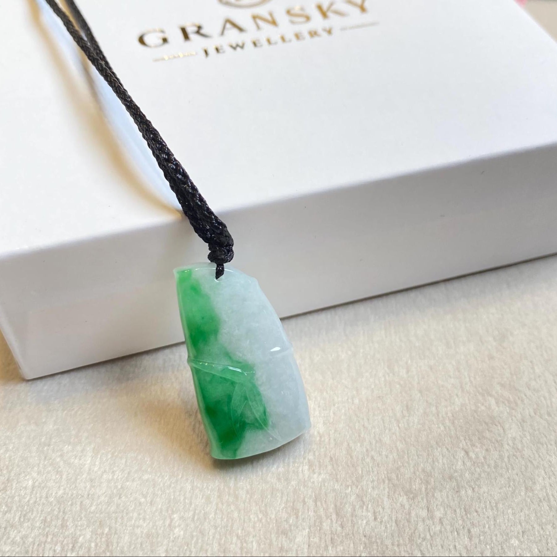 Natural Green Burmese Jadeite Bamboo Pendant