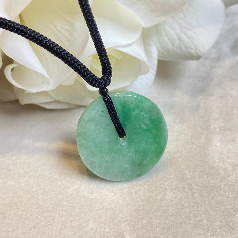 Delicate Green Round Disc Jade Pendant - 24.5mm Width Adjustable Cord