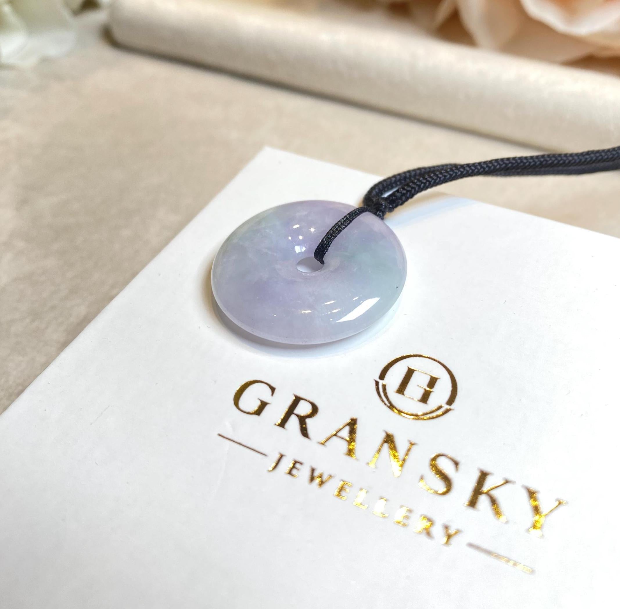 Exquisite Purple & Green Round Jade Disc Pendant – Natural Burmese Jadeite