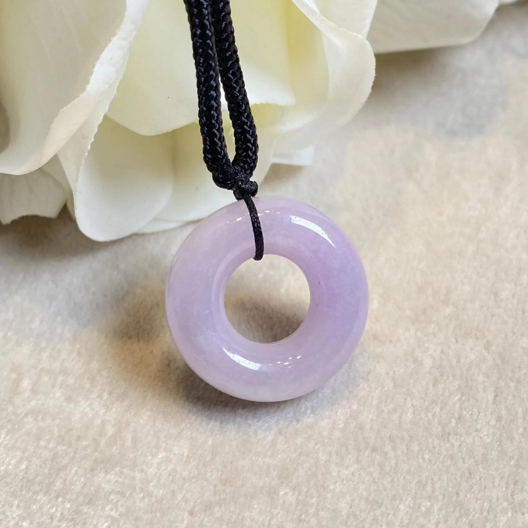 Purple Jade Round Donut Pendant 24mm - Calming Gemstone