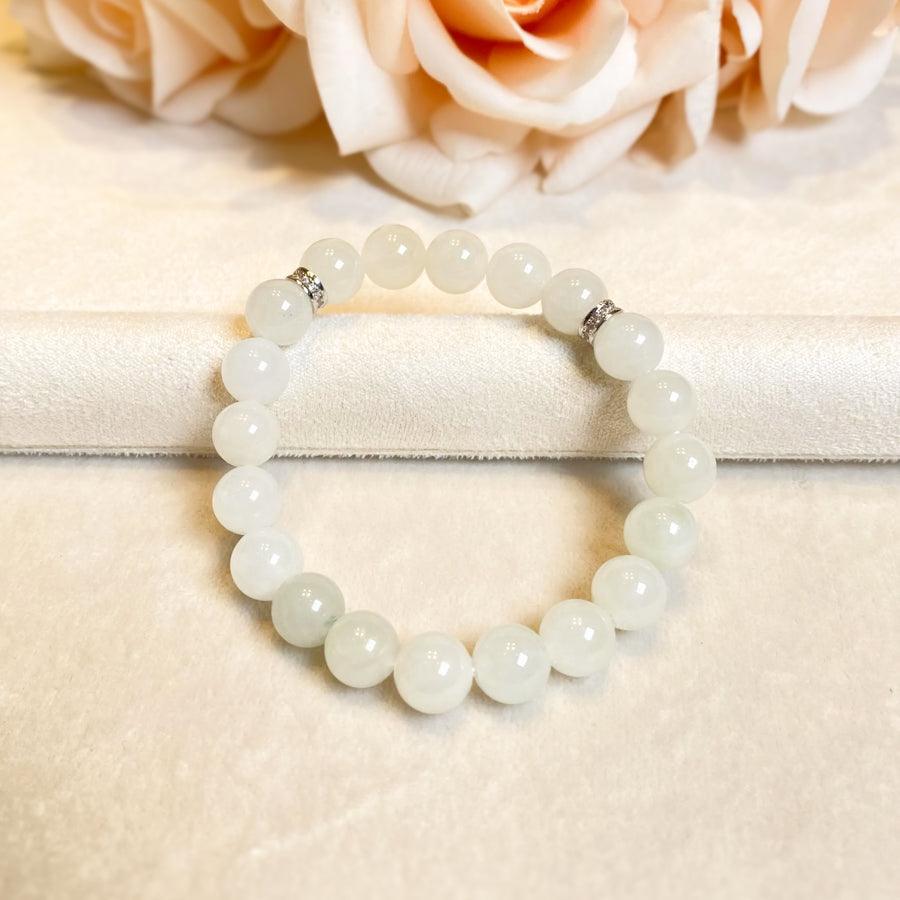 White Jade Beaded Bracelet Natural Type A Burmese Jade