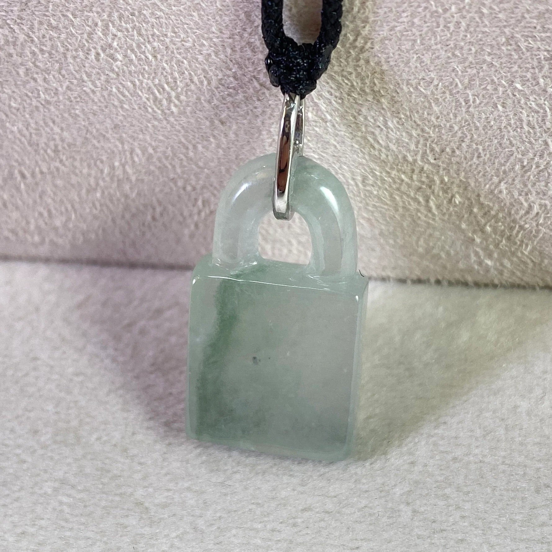Ocean Blue Jade Charm Pendant in 18k White Gold - Type-A Burma Jadeite