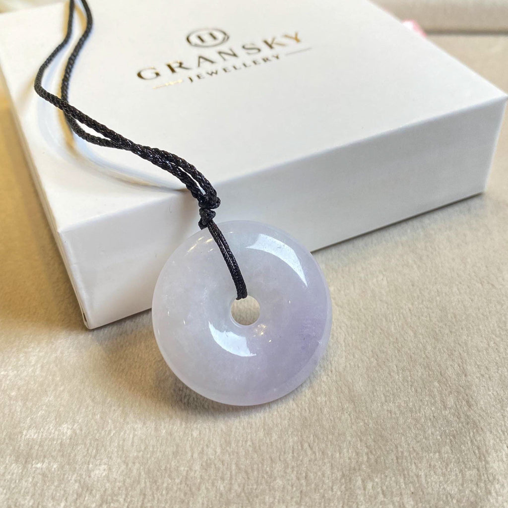 Gransky 32mm Purple Round Donut Jade Pendant Necklace - Natural Untreated Jade