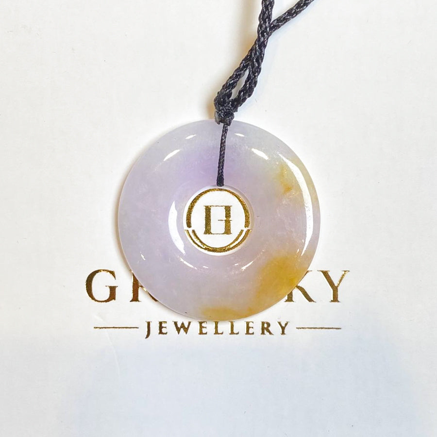 Gransky Purple and Orange Jadeite Round Disc Pendant Necklace - Real Jadeite